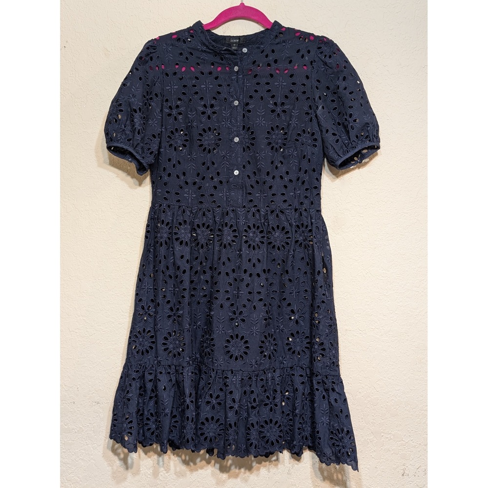 J. Crew Navy Blue Eyelet Flutter Sleeve Dress Women's‎ Size 0